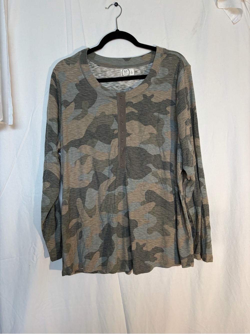 Maurices Camo Henley Long Sleeve Top - Neutral Green & Taupe